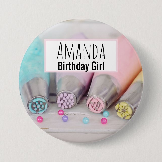 Birthday Girl Pastel Cake Decorating Tools  Button (Front)