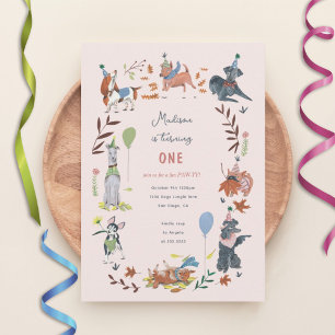 Birthday girl Paw-ty cute puppy dogs party Invitation