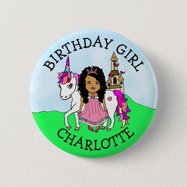 Birthday Girl Personalize Button Princess Unicorn (Front)