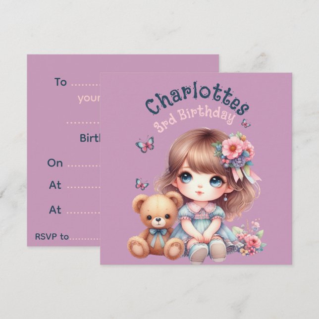 Birthday girl Personalized Paper Plate Invitation (Front/Back)