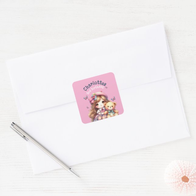 Birthday girl Personalized Paper Plate Square Sticker (Envelope)