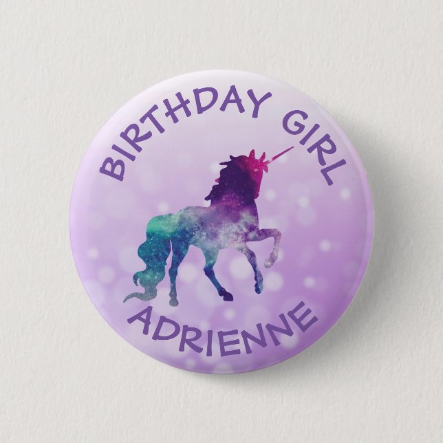 Birthday Girl Personalized Purple Unicorn Button (Front)