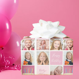 Birthday Girl Photo Collage Template Cute Kids Wrapping Paper