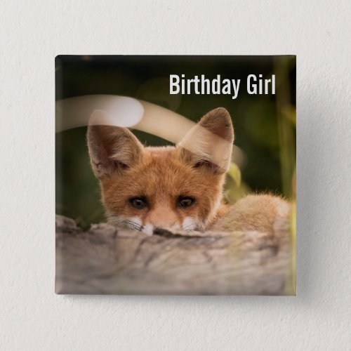 Birthday Girl Photo of a Cute Little Orange Fox Button