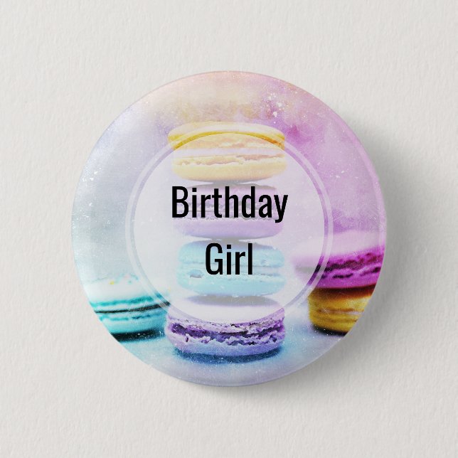 Birthday Girl Photo of Colorful Delicious Macarons Button (Front)