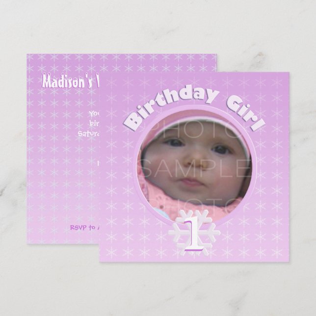 Birthday Girl Photo Winter Onederland Invitation (Front/Back)