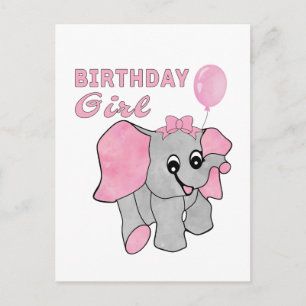 Birthday Girl Pink Baby Elephant Postcard