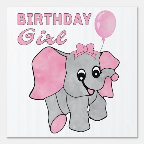 Birthday Girl Pink Baby Elephant Sign