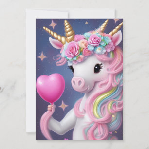 Birthday Girl Pink Baby Unicorn Holiday Card