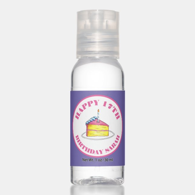 Birthday Girl Pink Cake Slice Candle Happy Bday Hand Sanitizer (Front)
