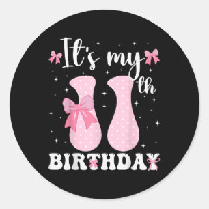 Birthday Girl Pink Coquette Bow 11 Years Old Aesth Classic Round Sticker