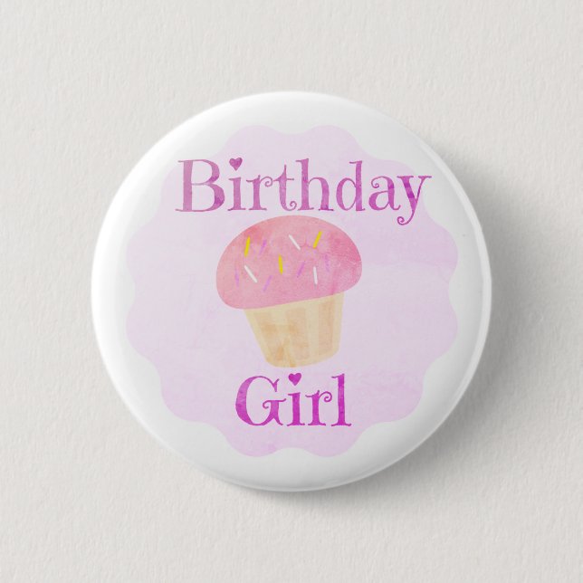 Birthday Girl Pink Cupcake  Button (Front)