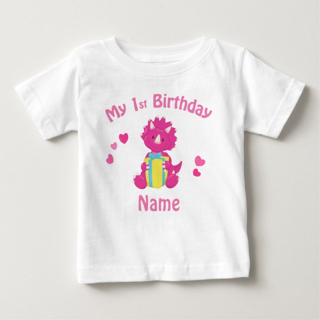 Birthday Girl Pink Dinosaur Personalized Shirt (Front)