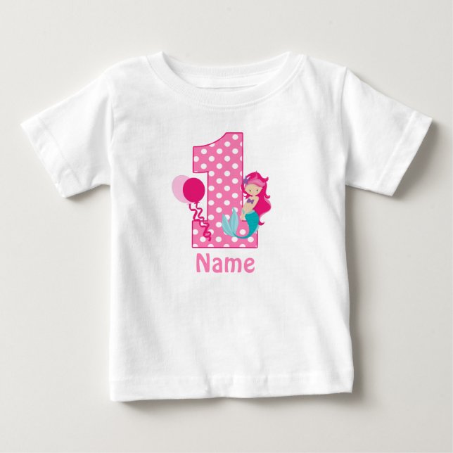 Birthday Girl Pink Mermaid Personalized Dress Baby T-Shirt (Front)