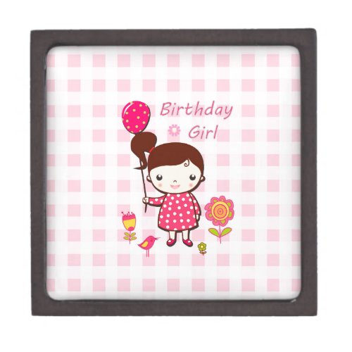 Birthday Girl Pink Pattern Balloon Flower Cartoon Jewelry Box