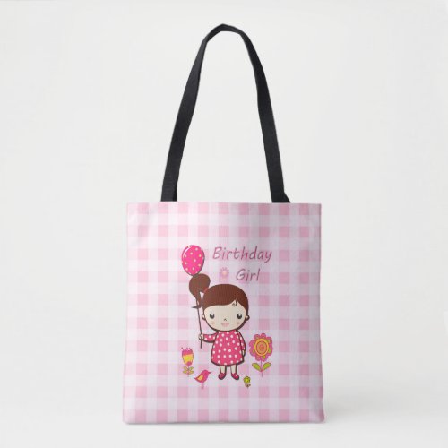 Birthday Girl Pink Pattern Balloon Flower Cartoon Tote Bag