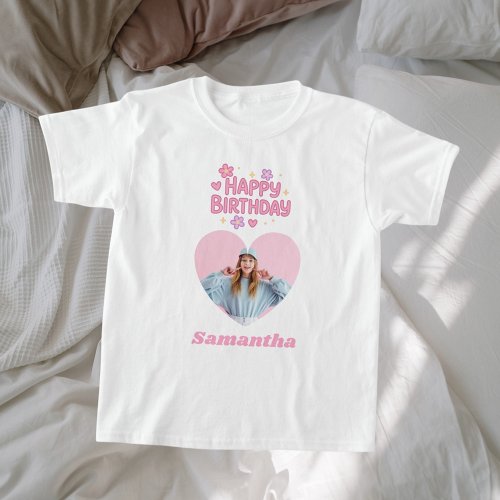 Birthday girl pink photo heart T-Shirt