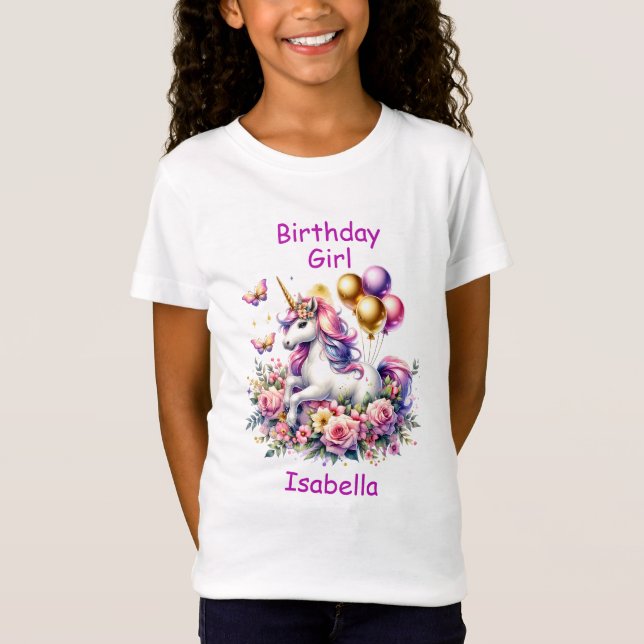 Birthday Girl Pink, Purple and Gold Unicorn T-Shirt (Front)