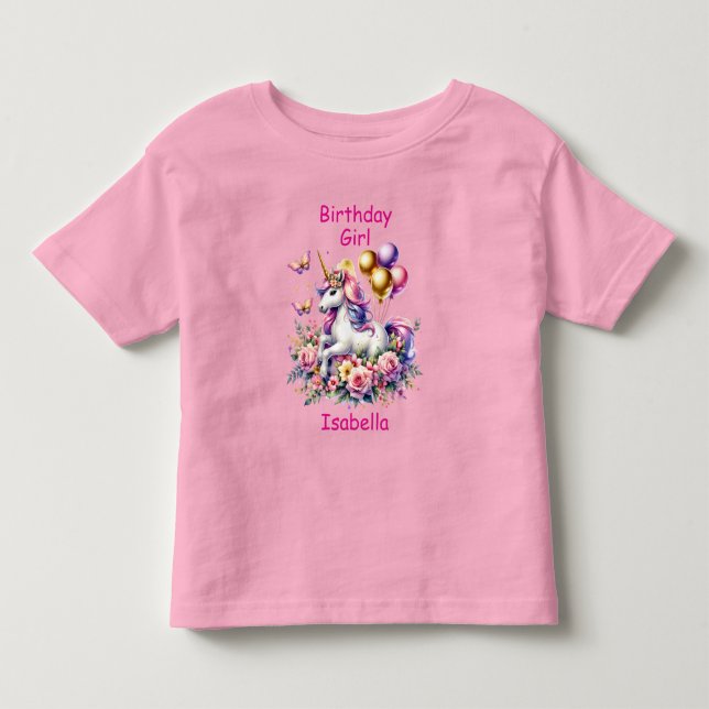 Birthday Girl Pink, Purple and Gold Unicorn Toddler T-shirt (Front)