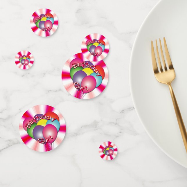 Birthday Girl Pink Swirl with Balloons Confetti (Group)