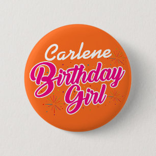 Birthday Girl Pink Typography with NAME on ORANGE Button