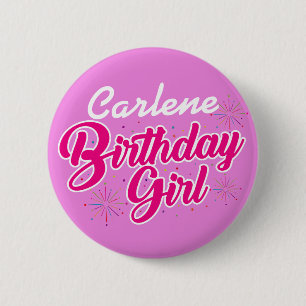 Birthday Girl Pink Typography with NAME on PINK Button