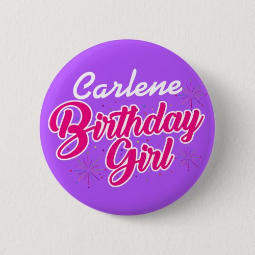 Birthday Girl Pink Typography with NAME on PURPLE Button