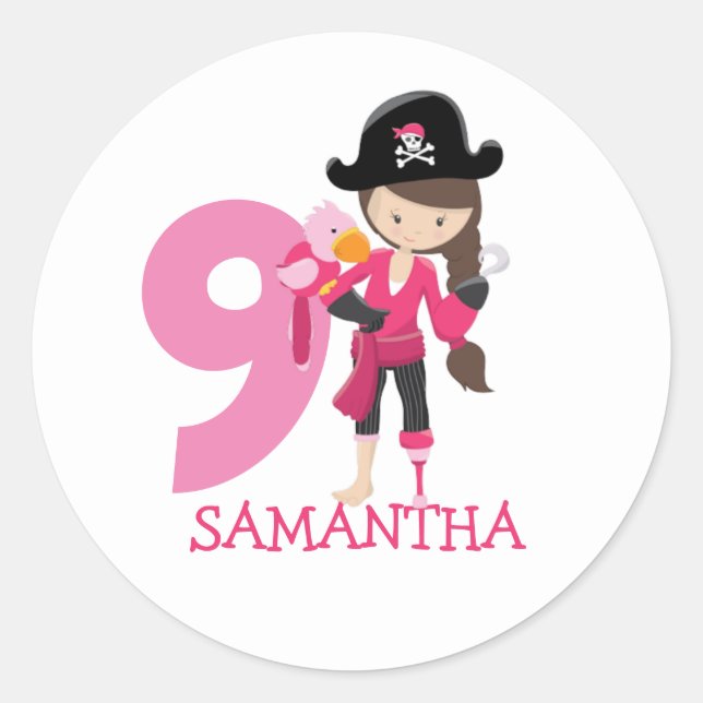 Birthday GIRL Pirate 9th  Classic Round Sticker (Front)