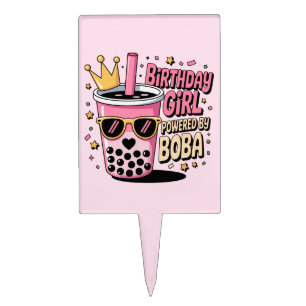 Birthday Girl Powered by Boba Bubble Tea Party Cake Topper