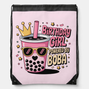 Birthday Girl Powered by Boba Bubble Tea Party Drawstring Bag