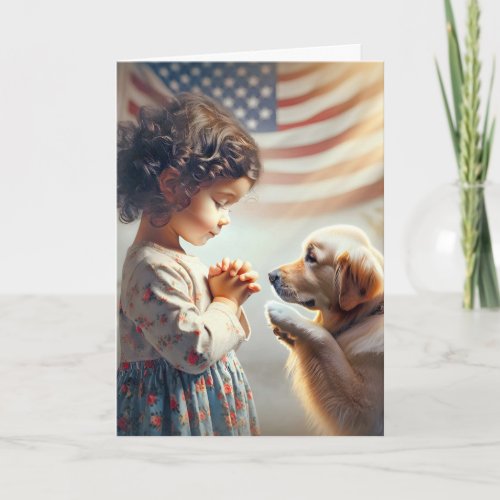 Birthday Girl Praying With Golden Retriever Card