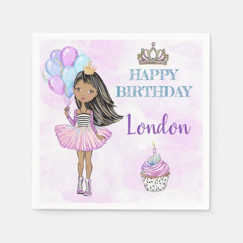 Birthday Girl Princess African American Napkins