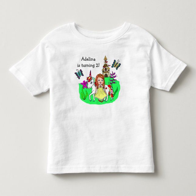 Birthday Girl Princess and Unicorn Age and Name Toddler T-shirt (Front)