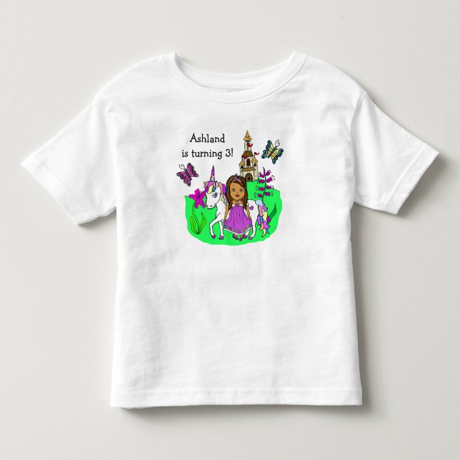 Birthday Girl Princess and Unicorn Age and Name Toddler T-shirt (Front)
