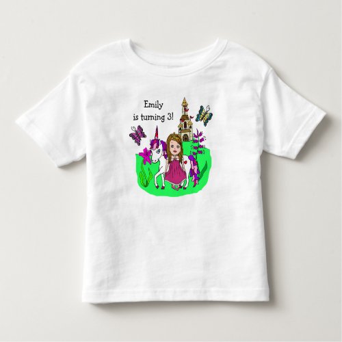 Birthday Girl Princess and Unicorn Age and Name Toddler T_shirt