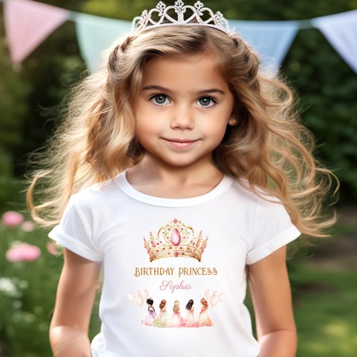 Birthday Girl Princess Crown Pink Gold Pastel T_Shirt