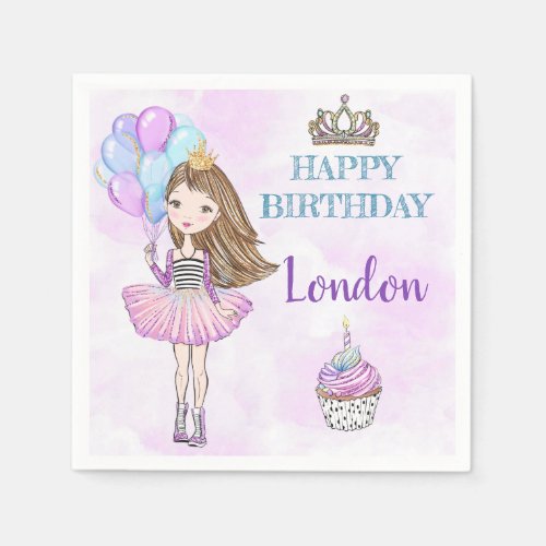 Birthday Girl Princess Lavender Turquoise Gold Napkins