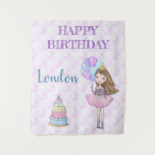 Birthday Girl Princess Lavender Turquoise Gold Tapestry