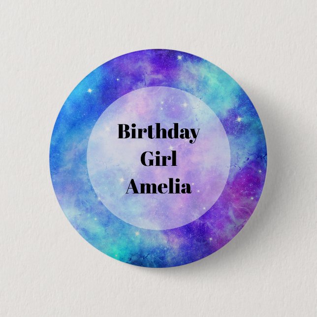 Birthday Girl - Purple and Blue Galaxy Space Button (Front)