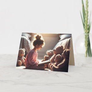 Birthday Girl Reading To Teddy Bears Card