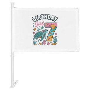 Birthday Girl Sea Turtle 7th Birthday Vector Desig Car Flag