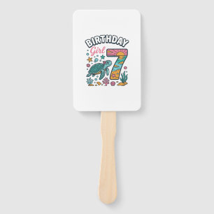 Birthday Girl Sea Turtle 7th Birthday Vector Desig Hand Fan