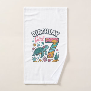 Birthday Girl Sea Turtle 7th Birthday Vector Desig Hand Towel