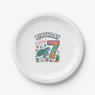 Birthday Girl Sea Turtle 7th Birthday Vector Desig Paper Plates