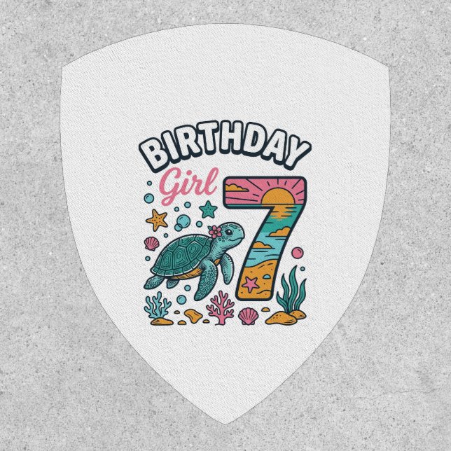 Birthday Girl Sea Turtle 7th Birthday Vector Desig Patch (Front)