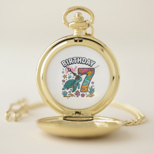 Birthday Girl Sea Turtle 7th Birthday Vector Desig Pocket Watch