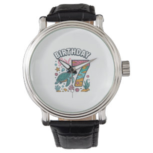 Birthday Girl Sea Turtle 7th Birthday Vector Desig Watch