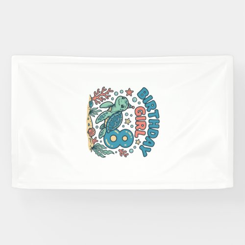Birthday Girl Sea Turtle 8th Birthday Shirt Design Banner