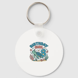 Birthday Girl Sea Turtle 8th Birthday Shirt Design Keychain