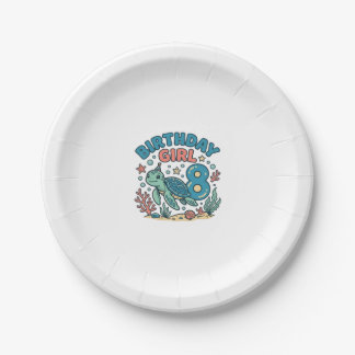Birthday Girl Sea Turtle 8th Birthday Shirt Design Paper Plates